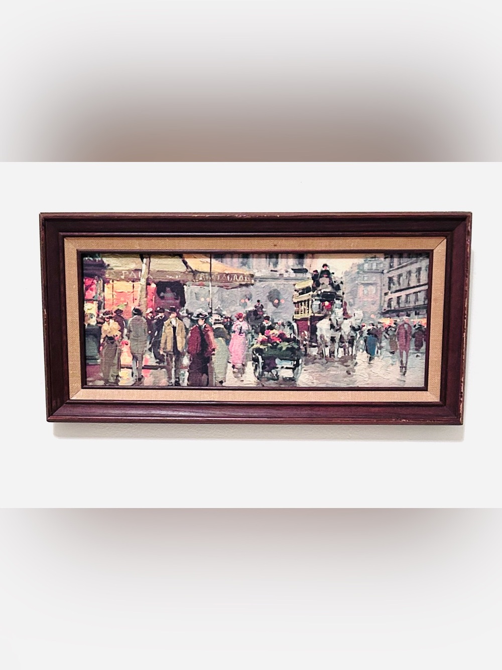 Vintage Wood Oak Framed Repo French Painting-Cafe de la Paix By: A. Blanchard